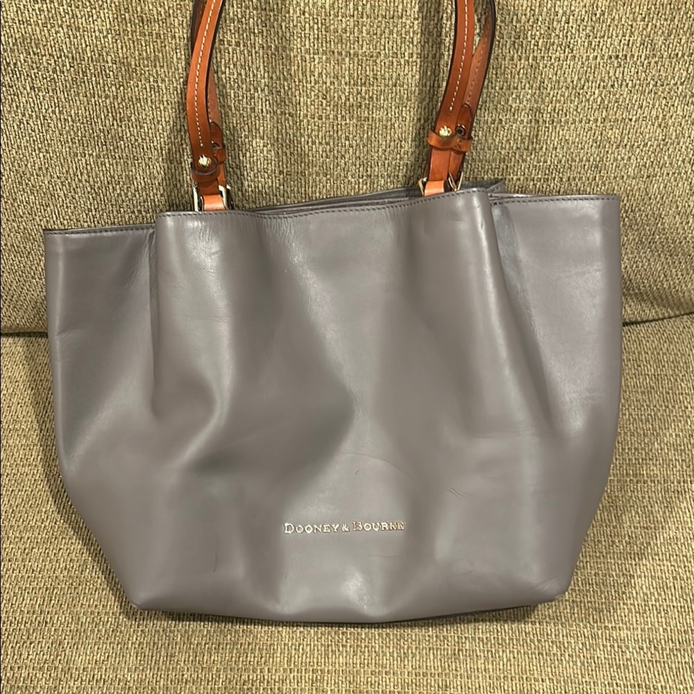 Dooney & Bourke Gray Tote with Cognac Handles